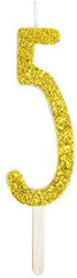 Gold Candle-Number Glitter PME No.5 8cm