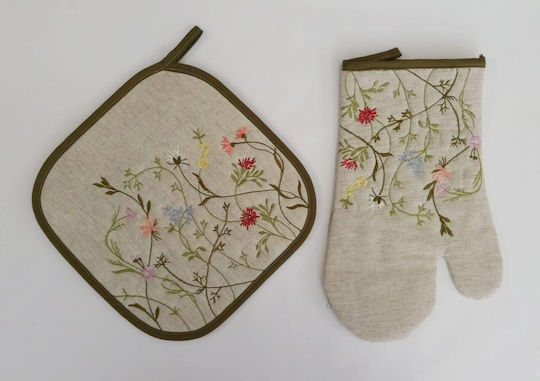 F&L Ofenhandschuh und Topflappen-Set Stoff in Beige Farbe 1Stück