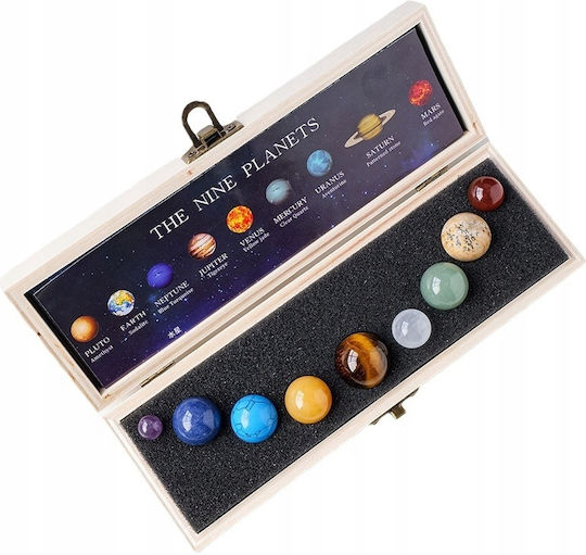 Solar System Minerals Stones In A Wooden Box Gift 9 Planets