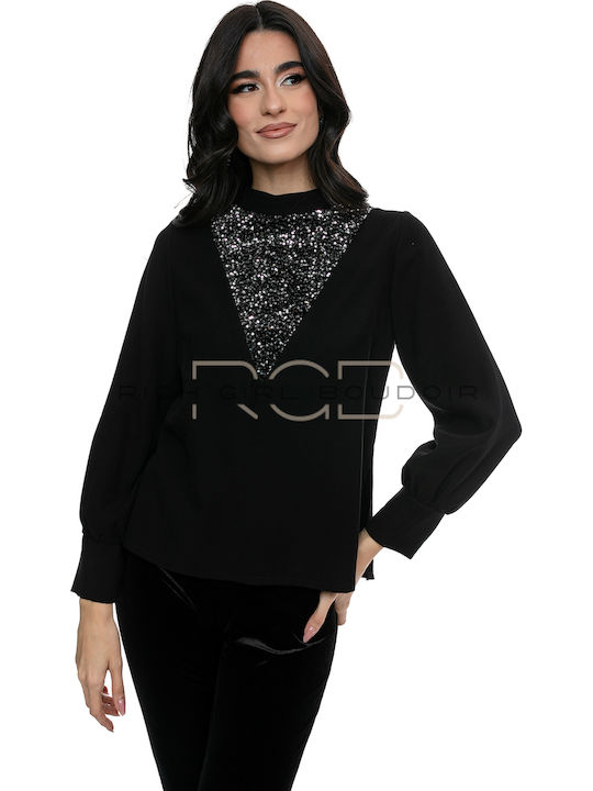 Bluze Damă Crop Mânecă Lungă Negru