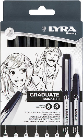 Lyra Graduate Μαρκαδόροι Σχεδίου Μαύροι 0.5mm Σετ 8τμχ