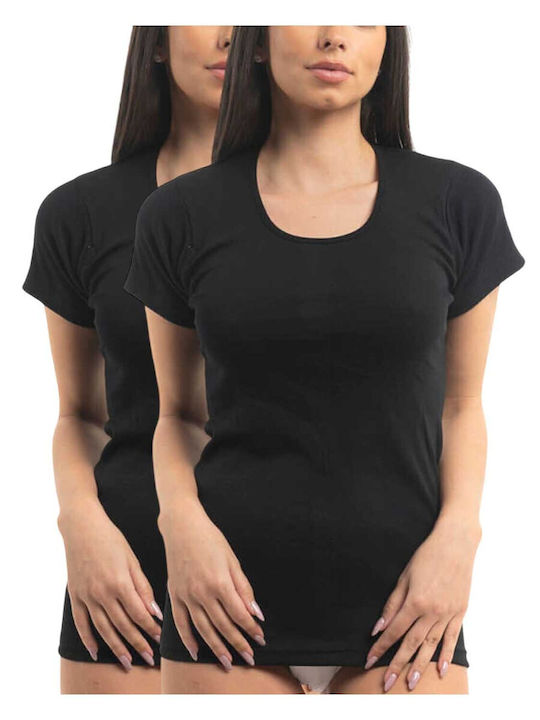 Κοντομάνικα Γυναικεία Φανελάκια Μαύρο 2Pack
