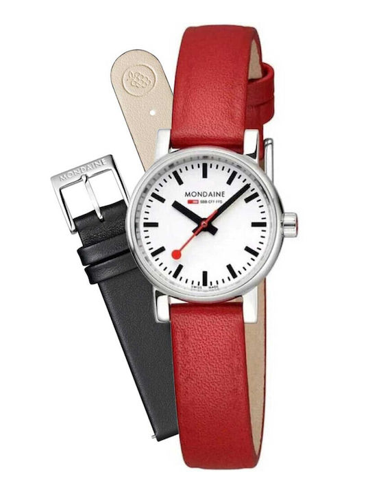 Mondaine Γυναικείο Ρολόι 26mm Μπαταρίας με Κόκκινο Δερμάτινο Λουράκι