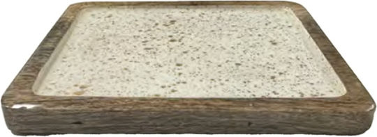 Ξύλινη Πιατέλα Mango Wood Επίστρωση Σμάλτου 20x16cm Λευκή Gold Spots Prestige 20-1716