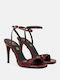 Patent Leather Women's Sandals with Ankle Strap Burgundy with Thin High Heel