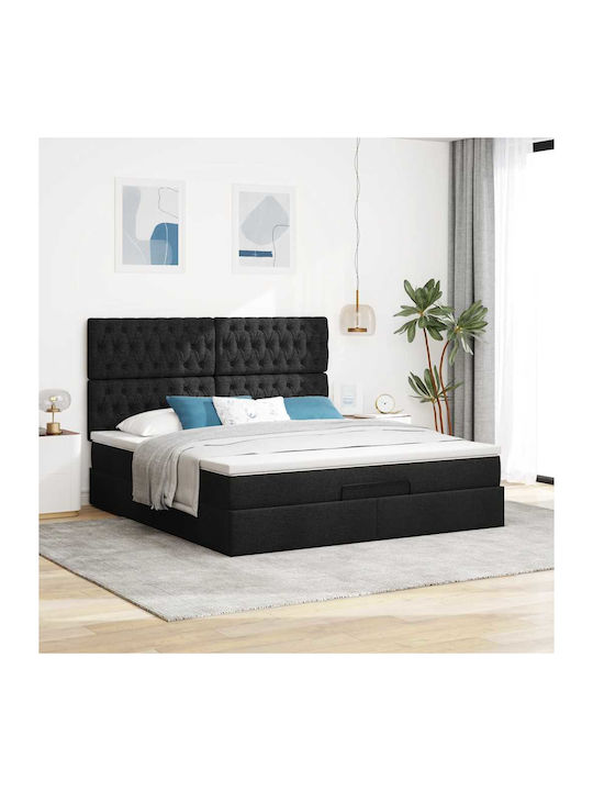 Doppelbett Bezogen mit Stoff Schwarz mit Latten...