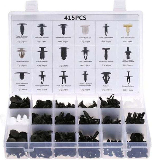 Rchang Set 415 Bucăți Fixatoare din Plastic – Cleme Auto W06/w04375-2 – Kit Cleme de Reținere cu Împingere