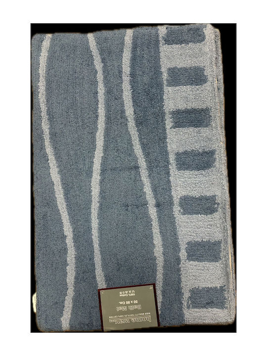 Bath Mat 50x80 100% Cotton Light Blue Stripe