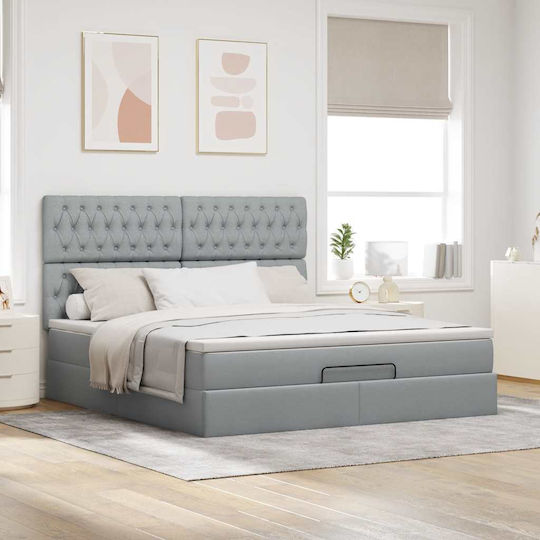 Double Upholstered Fabric Bed Light Gray with Slats and Mattress 160x200cm 3313251
