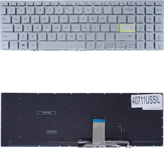 Πληκτρολόγιο Laptop Keyboard Asus Vivobook 15 X521 X521ia X521ea X521eq X521fa X521fl X521jq X521ua S15 S533ia S533eq S533f S533fa E510ma L510ma X521fa-s533fa Us No Frame Backlight Silver Κωδ 40711ussil
