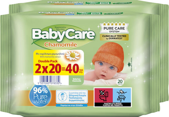 BabyCare Chamomile Baby Wipes without Alcohol & Parabens 2x40pcs