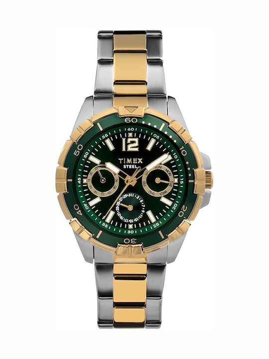 Timex Classic Ανδρικό Ρολόι 15mm Χρονογράφος Μπαταρίας με Χρυσό Μεταλλικό Μπρασελέ