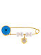 14K Gold Safety Pin Heart Pendant with Pearls G125901