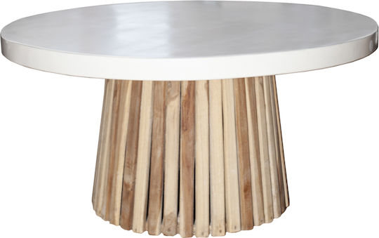 Round Central Coffee Table Solid Natural Colour/White Surface W90xL90xH46cm