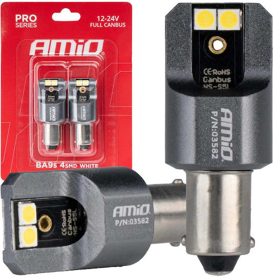 AMiO Lampen Auto T4W / BA9S Canbus LED 6000K Kaltes Weiß 12-24V 2Stück