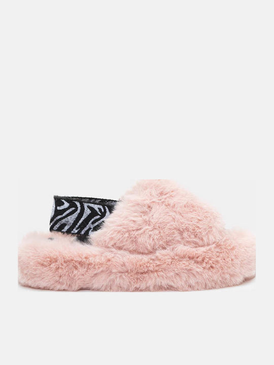Winter Women's Slippers with Fur Pink