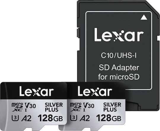 Lexar Professional Silver Plus (2-pack) microSDXC 128GB U3 V30 A2 UHS-I 150MB/s cu adaptor