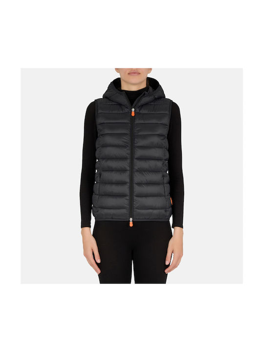 Women's Short Puffer Jacket for Spring or Autumn with Hood Black