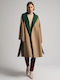 Wool Women's Dark Green / Beige Coat