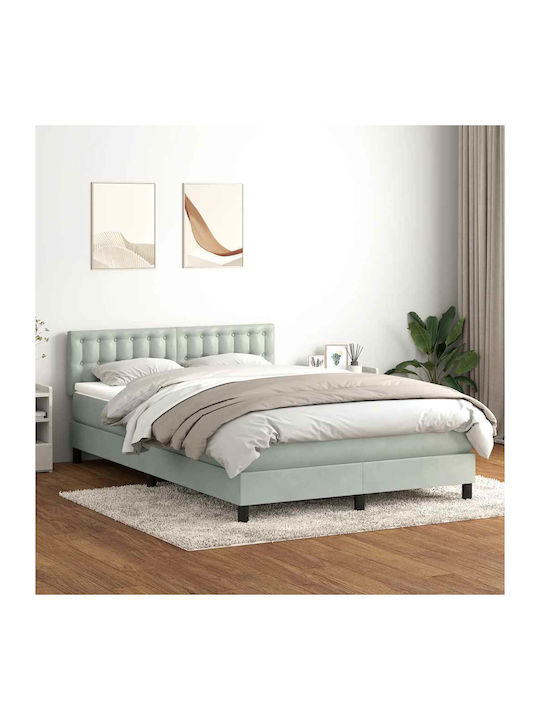 Boxspring Bed Double Upholstered with Fabric Light Gray with Slats & Mattress 160x210cm