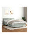 Boxspring Bed Double Upholstered with Fabric Light Gray with Slats & Mattress 160x210cm