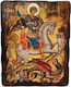 Heiliger Georg aus Tannenholz, handgefertigt, mit Goldblatt auf Heiligenschein, Maße 15 x 10 cm