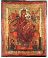 Panagia Pantanassa Engraved Wooden Aged Icon Canvas Gold Background Authentic Product of Vatopedi Monastery Holy Great Monastery Vatopedi 30405000028123 22 X 18 Cm