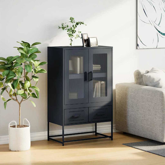 Bodenstehende Wohnzimmer Vitrine aus Metall in Anthrazit mit Glas 68x39x111,5 cm