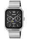 Casio Ανδρικό Ρολόι 34mm Χρονογράφος Μπαταρίας με Ασημί Μεταλλικό Μπρασελέ