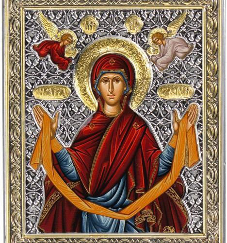Holy Belt of Theotokos Crafted Canvas Icon Authentic Product of Vatopedi Monastery 030403000008125 11 X 9 Cm