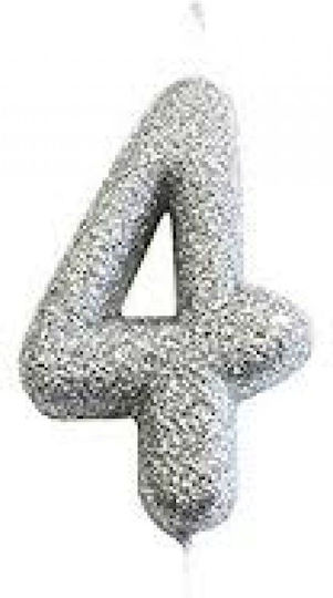 Party Κερί No4 Ασημί Glitter Ahc40-4