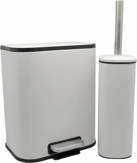 Ankor Metallisch Set aus Toilettenbürste und Mülleimer für das Badezimmer Sanftes Schließen 5Es Weiß