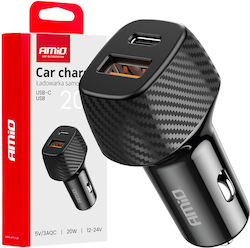 AMiO Auto-Ladegerät mit Anschlüssen 1xUSB-A 1xType-C
