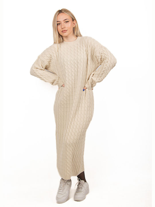 Cable Knit Dress Beige