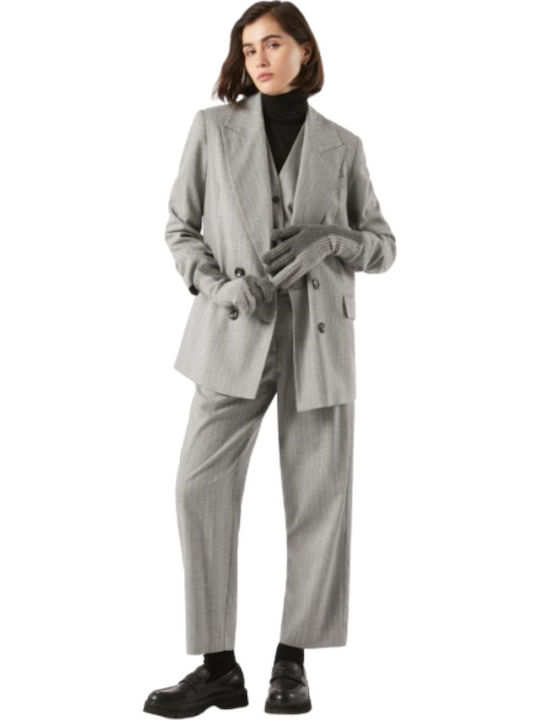 Women's Fabric Trousers Striped Light Grey
