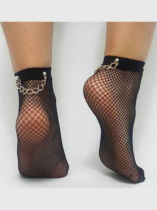 Women's Socks Net Black with Print