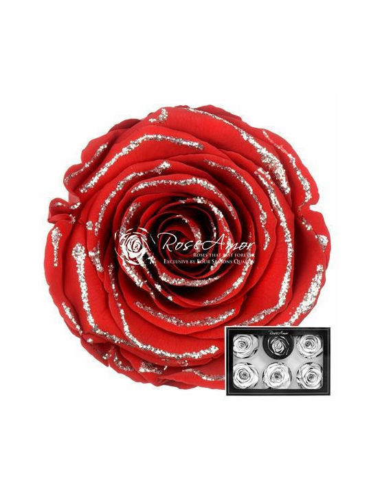 Παντοτινό Τριαντάφυλλο Glitter Silver Red 6τμχ Fankon Flowers