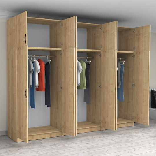 Six Door Wardrobe Victoria with Loft Natural Beech 300x60x240cm