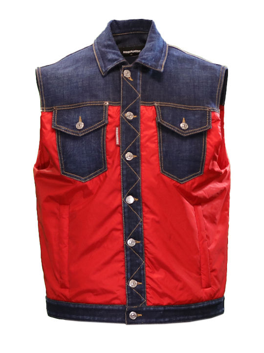 Sleeveless Denim Jacket Red