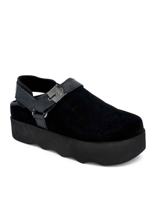 Britney Flat Suede Mules σε Μαύρο Χρώμα