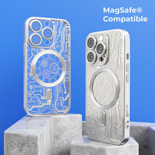 Prio Elegant Magsafe Back Cover Σιλικόνης / Tempered Glass Ασημί (iPhone 16)