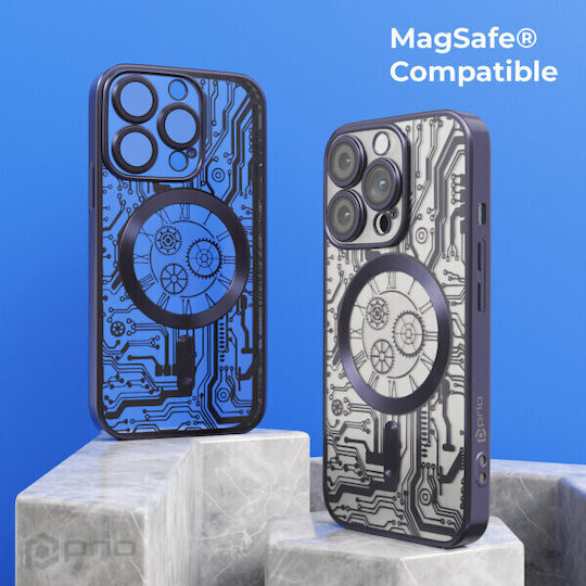 Prio Elegante Magsafe Rückseiten Umschlag Silikon / Gehärtetes Glas Schwarz (iPhone 16)