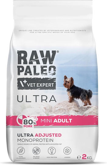 VetExpert Raw Paleo 2kg Trockenfutter für Erwachsene Hunde Kleine Rassen mit Schweinefleisch ohne Körner