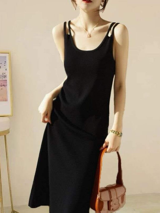 Summer Midi Dress with Tearing Black