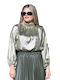 Damen Crop Top Satin Olive Oil Open