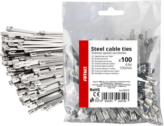 AMiO Plastic Cable Ties 100mmx4.6mm In Gray Colour 100pcs 04319