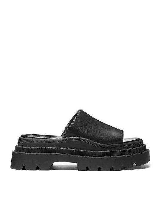 Kendra Leather Platform Slide Sandale Casual Damă Flatforme Din Piele Negre
