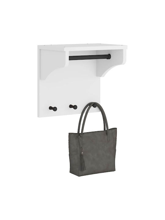 vidaXL Wooden Wall Hanger 3 Hooks White 43x30cm