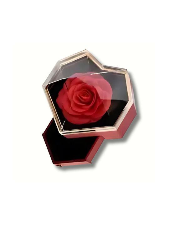Cutie Cadou în Formă de Inimă cu Trandafir Roșu Artificial 12,5 × 12,5 Cm