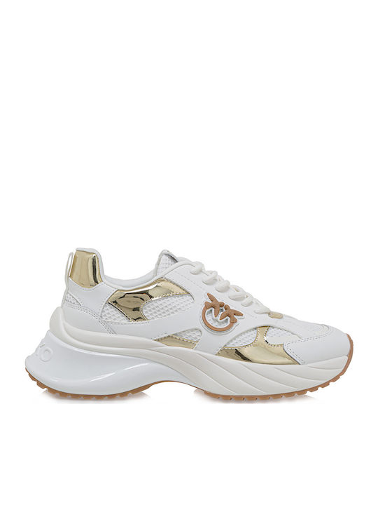 Ariel Damen Chunky Sneakers White Gold Mirror